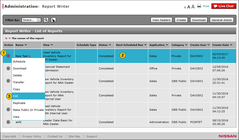 Report Writer page with the mod